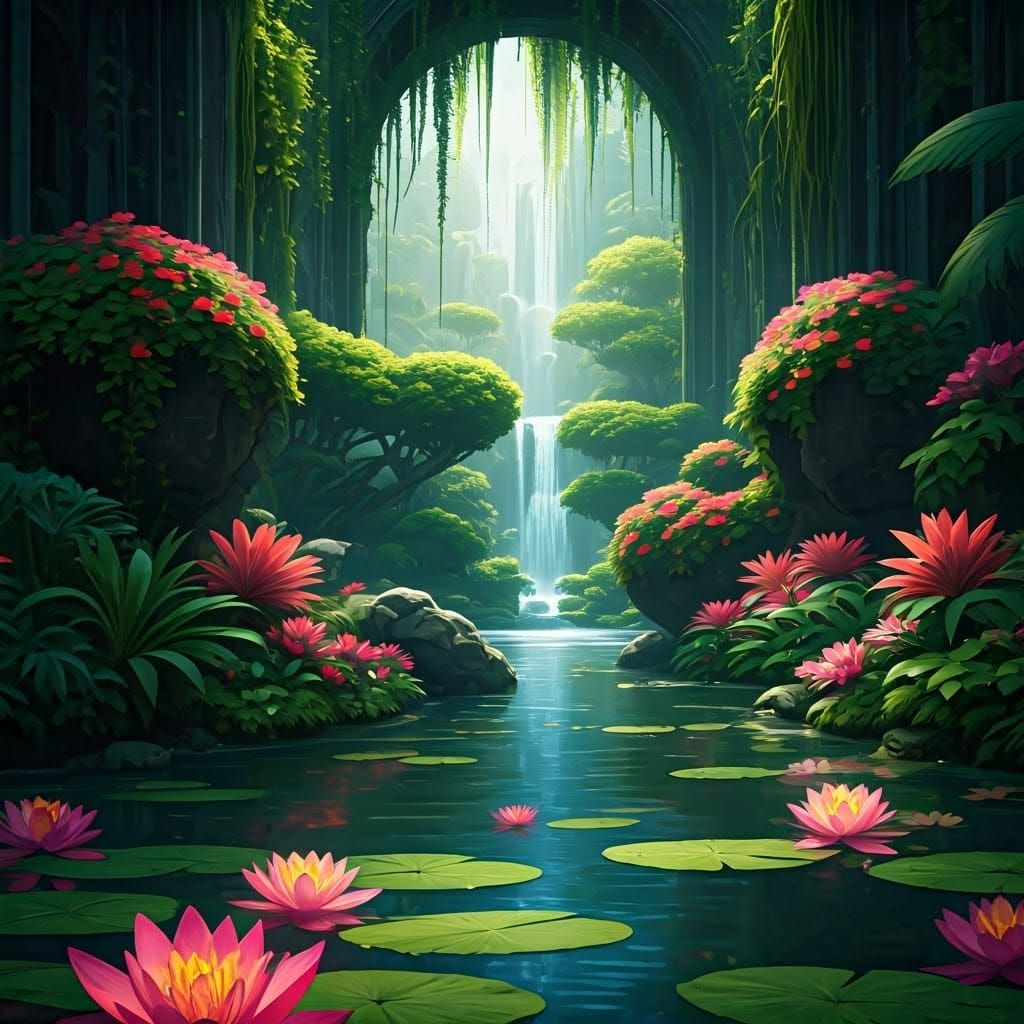 Surreal Water Garden in Vibrant Detail