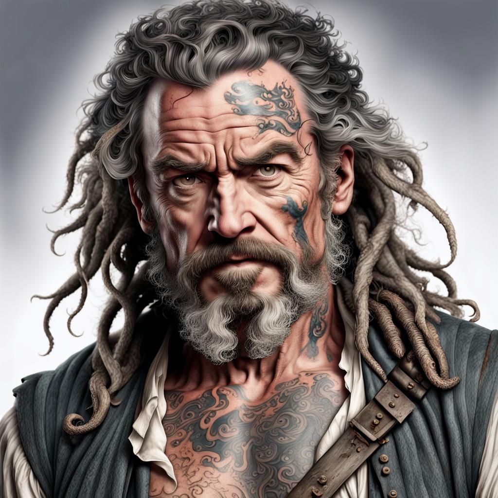 18th Century Pirate Portrait in Detailed Matte Painting Styl...