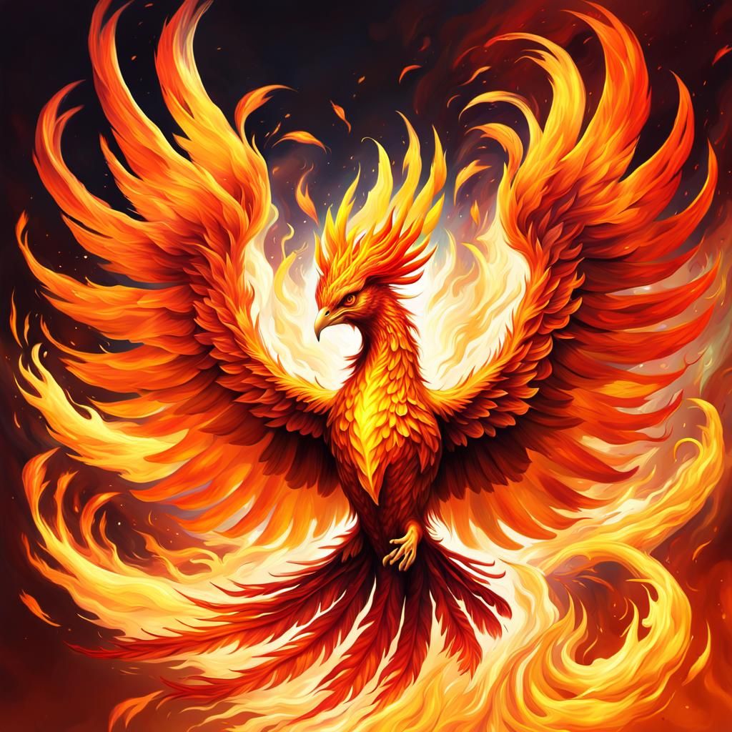 Fiery Phoenix in a Surreal Digital Painting