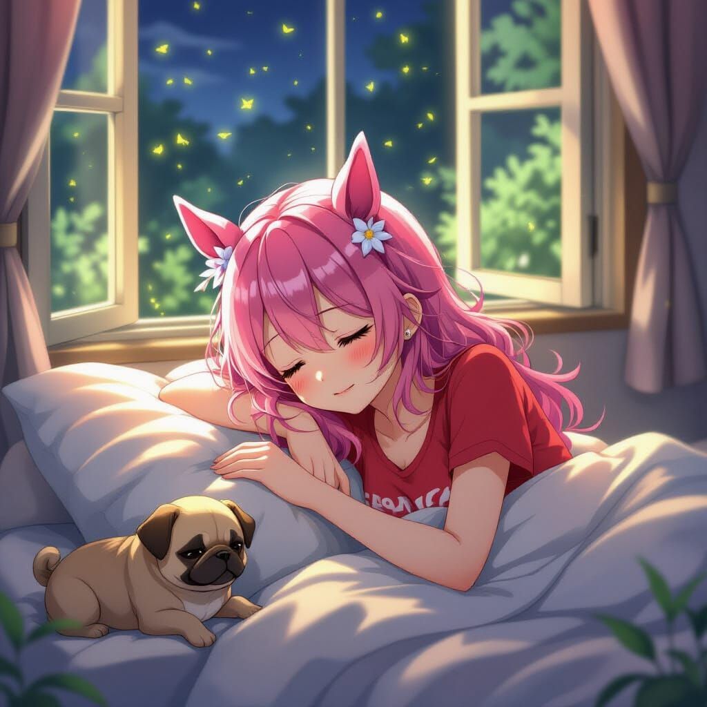 Anime Girl with Horse Ears Sleeping, Studio Trigger Style