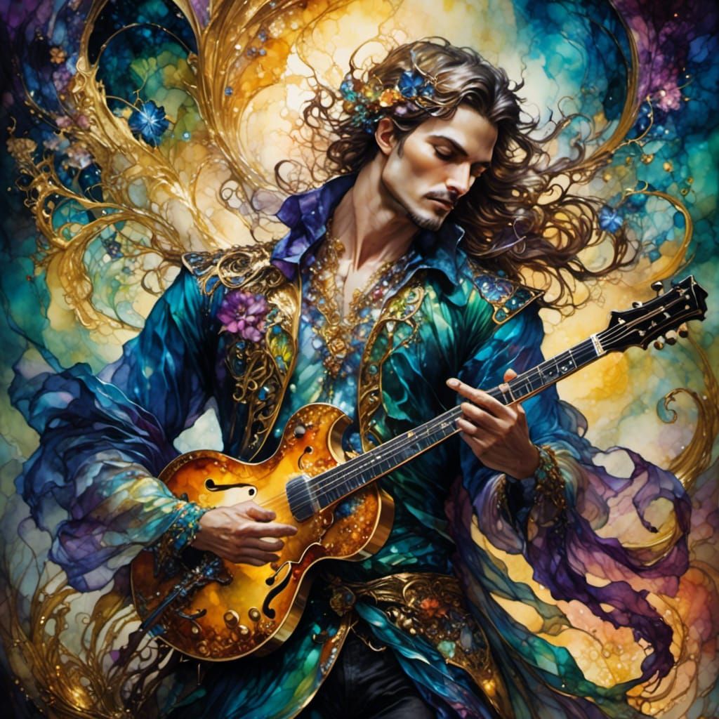 Fantasy Rock Band in Alcohol Ink Style