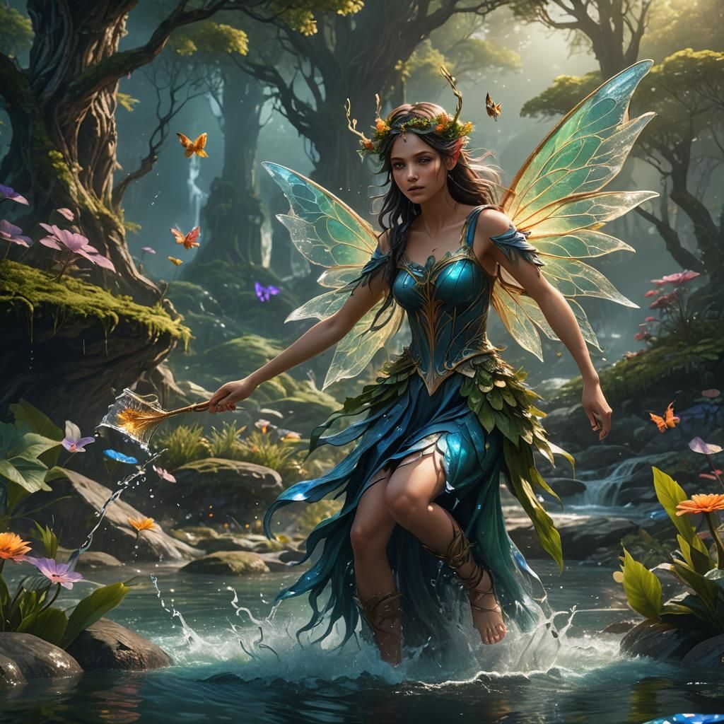 Water Fairy Touches Nature in Detailed Digital Painting