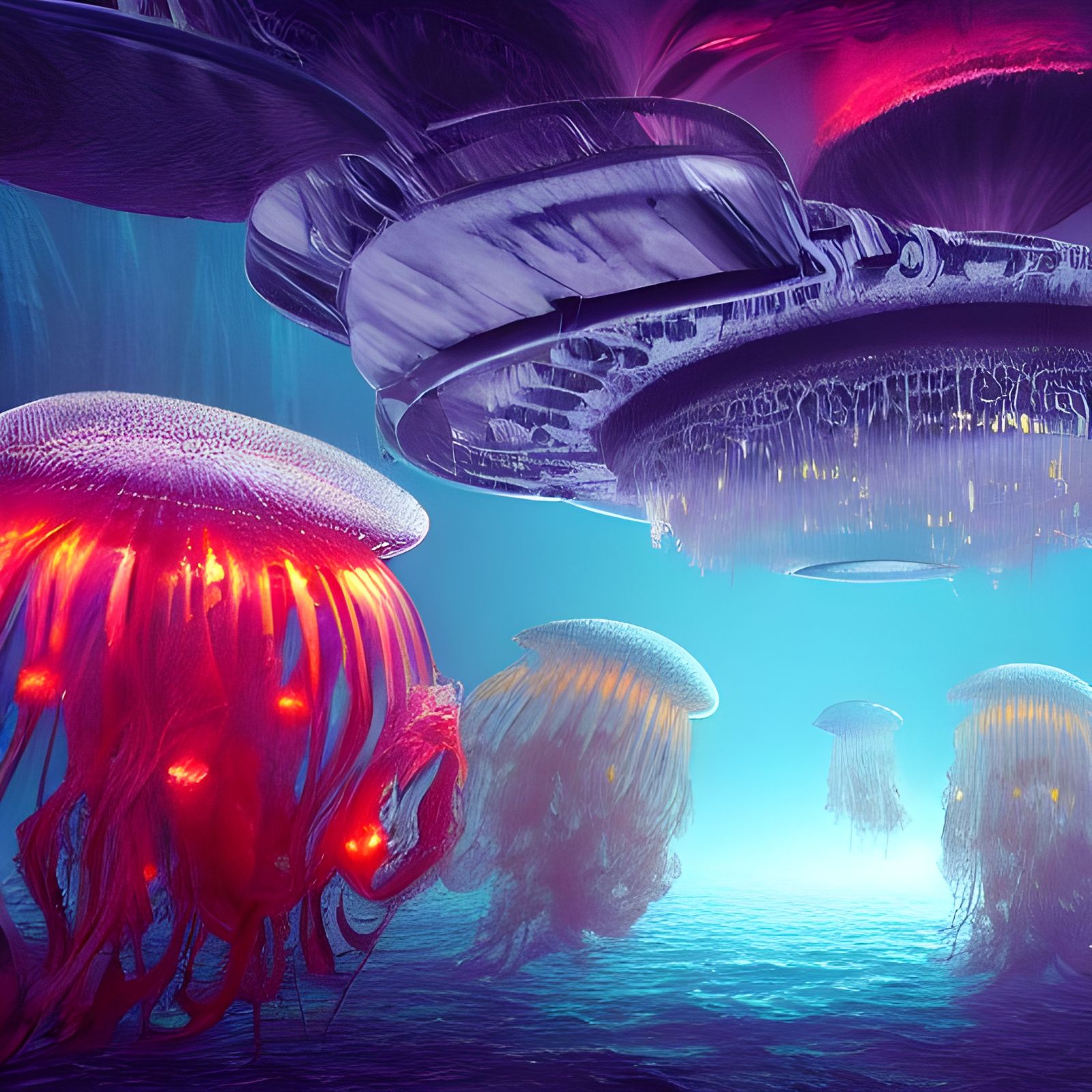 Dreamy Bioluminescent Underwater Cityscape in Sci-Fi Style