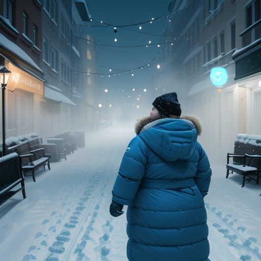 Chubby Woman in Cinematic Winter Wonderland