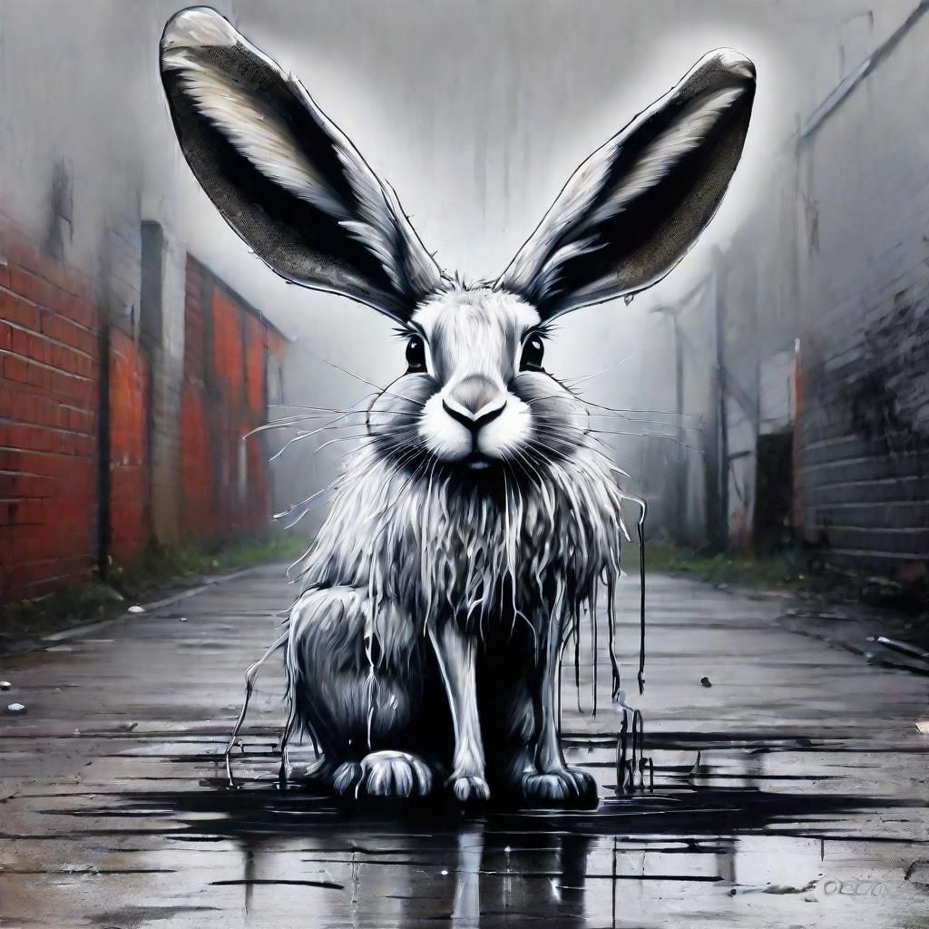 Fantasy Hare with Antlers and Mushroom Cap in Graffiti Style