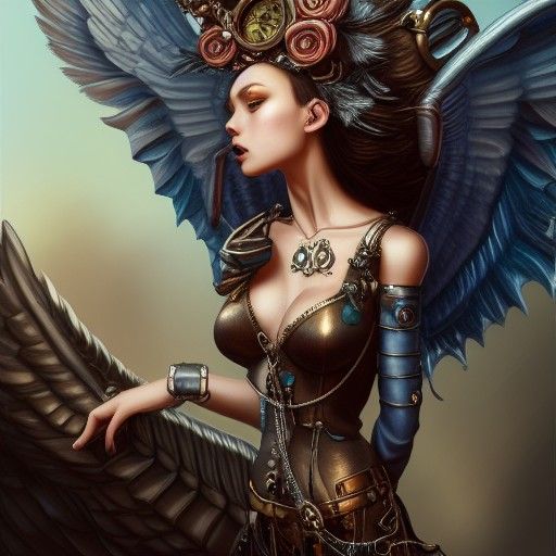 Winged Steampunk Girl: Detailed Digital Art