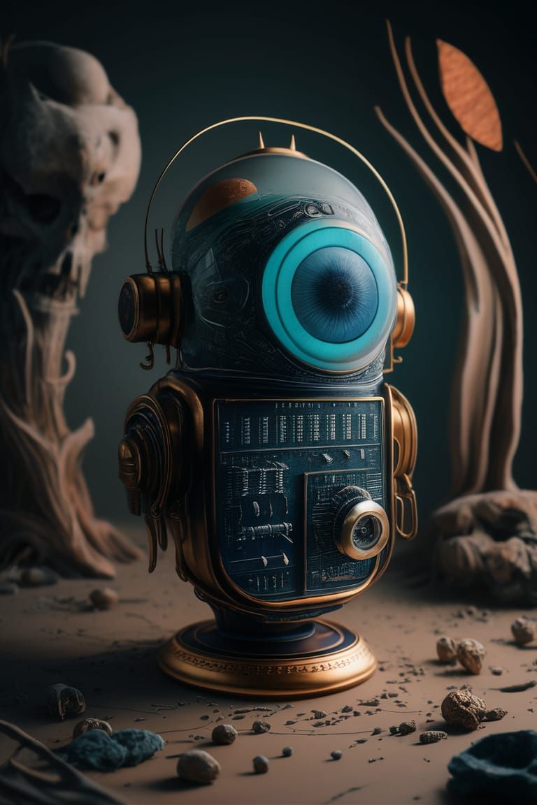 Bronzepunk Biodroid with Iris Folding Motherboard