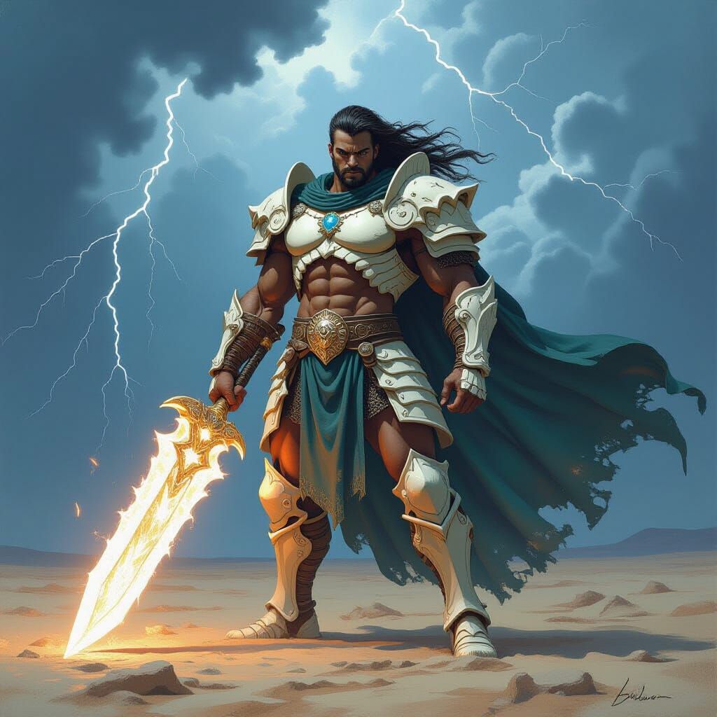 Warrior with Crystal Blade on Desolate Plain