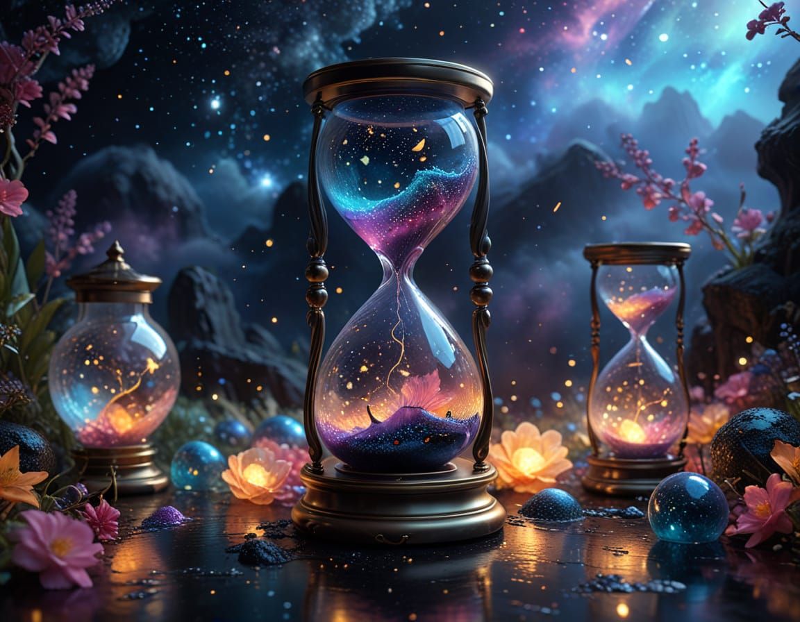 Surreal Cosmic Hourglass in Soft Golden Light