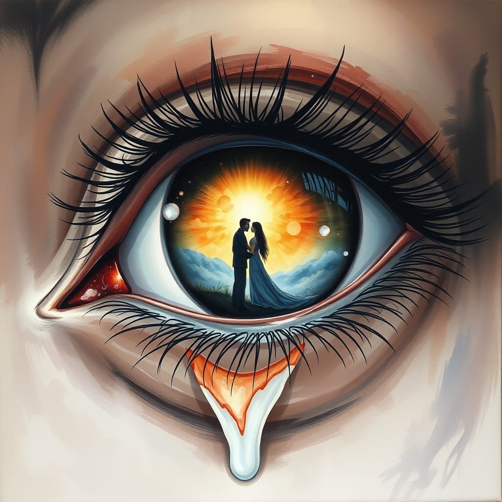 Surreal Eye Contemplates Lovers in Dreamy Gouache Style Impr...