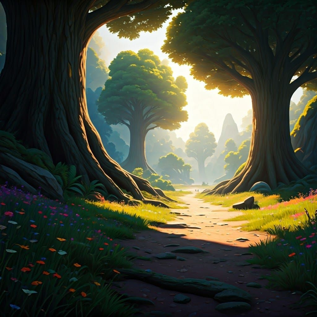 Lush Forest Camping Scene in Fantasy Style