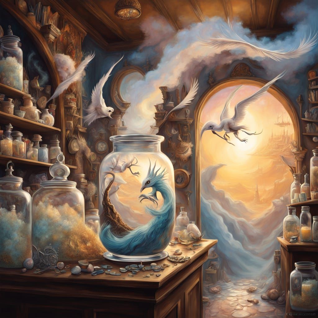 Dreamlike Apothecary Scene in Soft Pastels