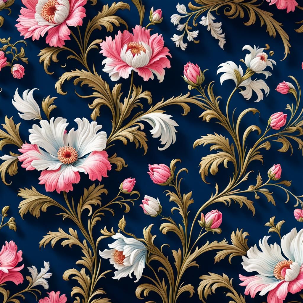 Flemish Baroque Floral Wallpaper Pattern in Blue