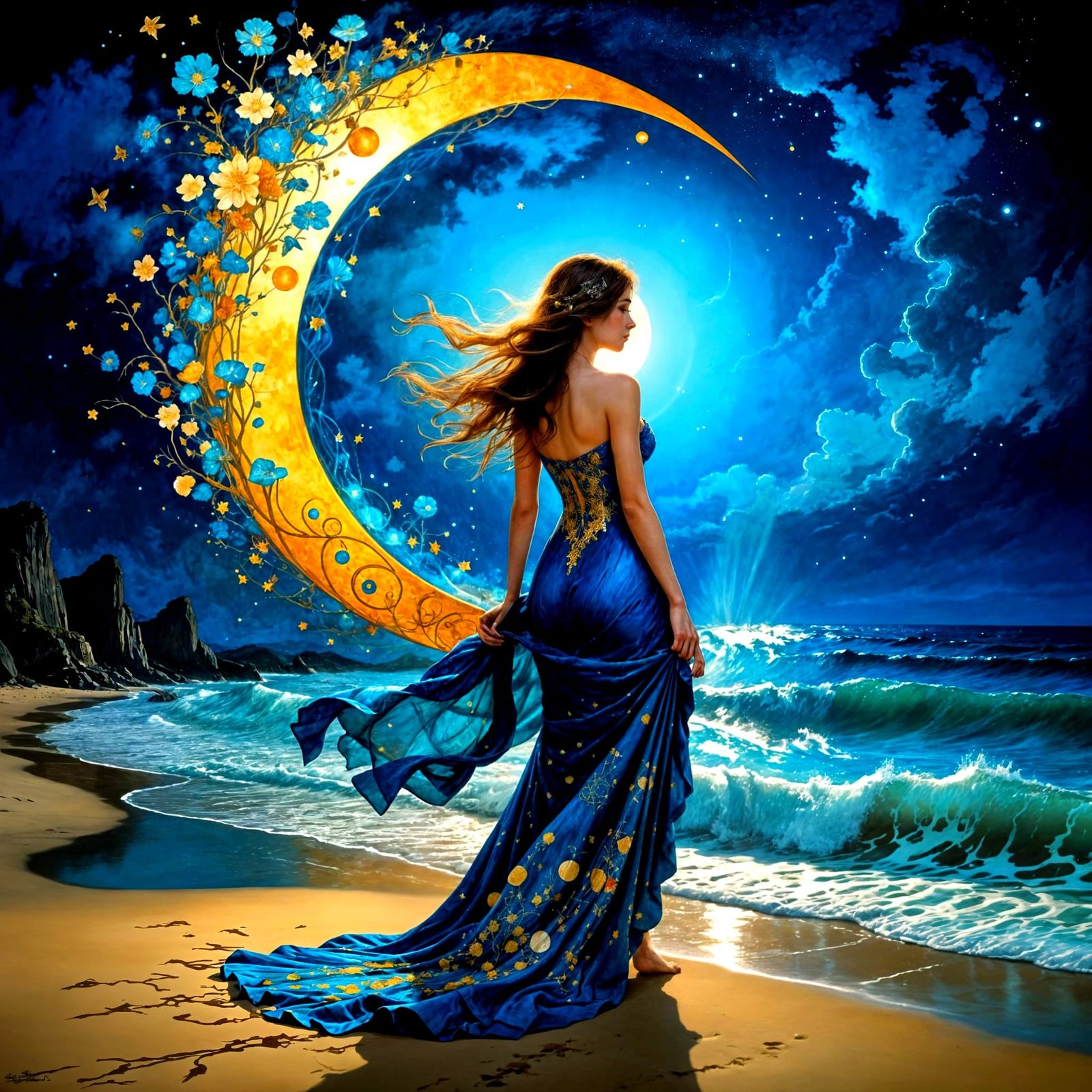 Magical Moonlit Blue Sky Image