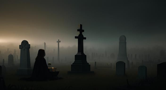 Ethereal Picnic with Ghost in Cemetery: Hyperrealistic Digit...