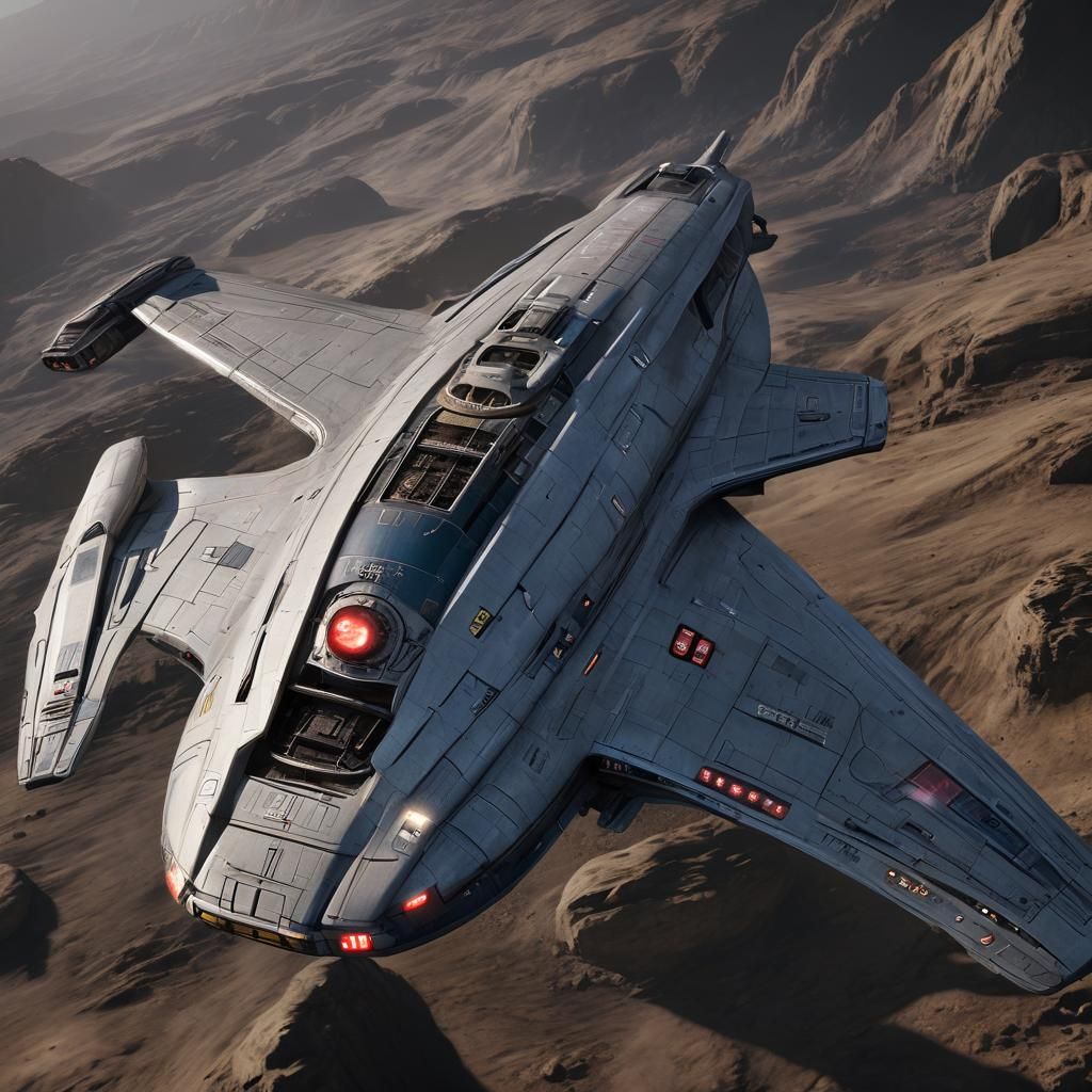 Wide angle camera view,  Star Trek enterprise spaceship, sid...