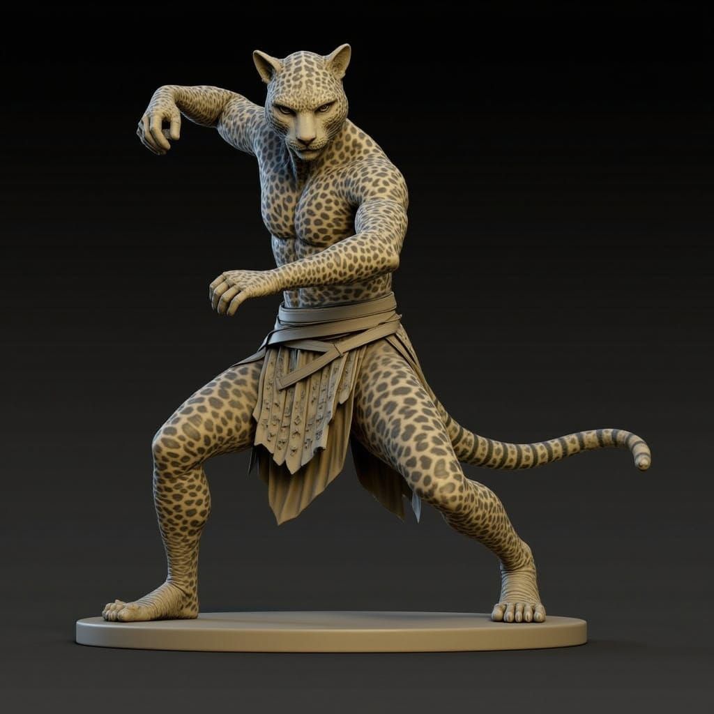 Leopard Cat Warrior in Karate Stance, 3D Concept Art