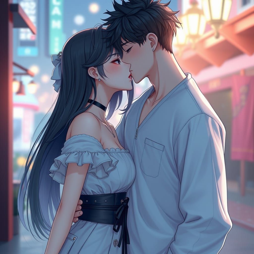 Romantic Anime-Inspired Couple Share a Passionate Kiss