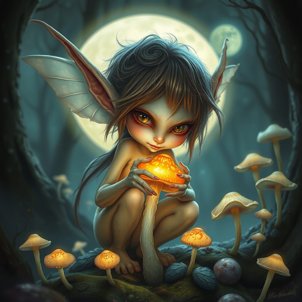 Enchanted Forest Pixie with Poisonous Mushroom