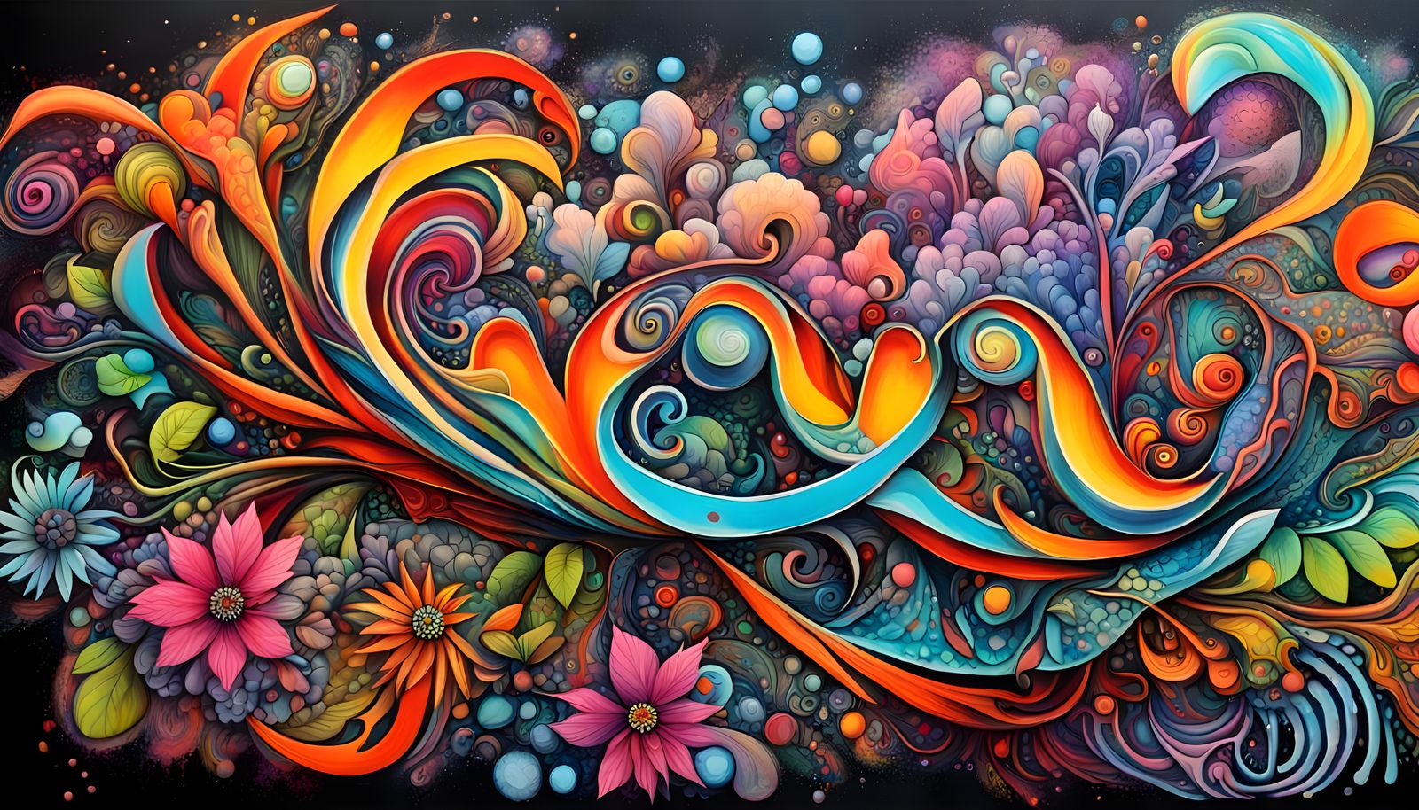 Colorful Floral Graffiti Art with Oil and Gouache