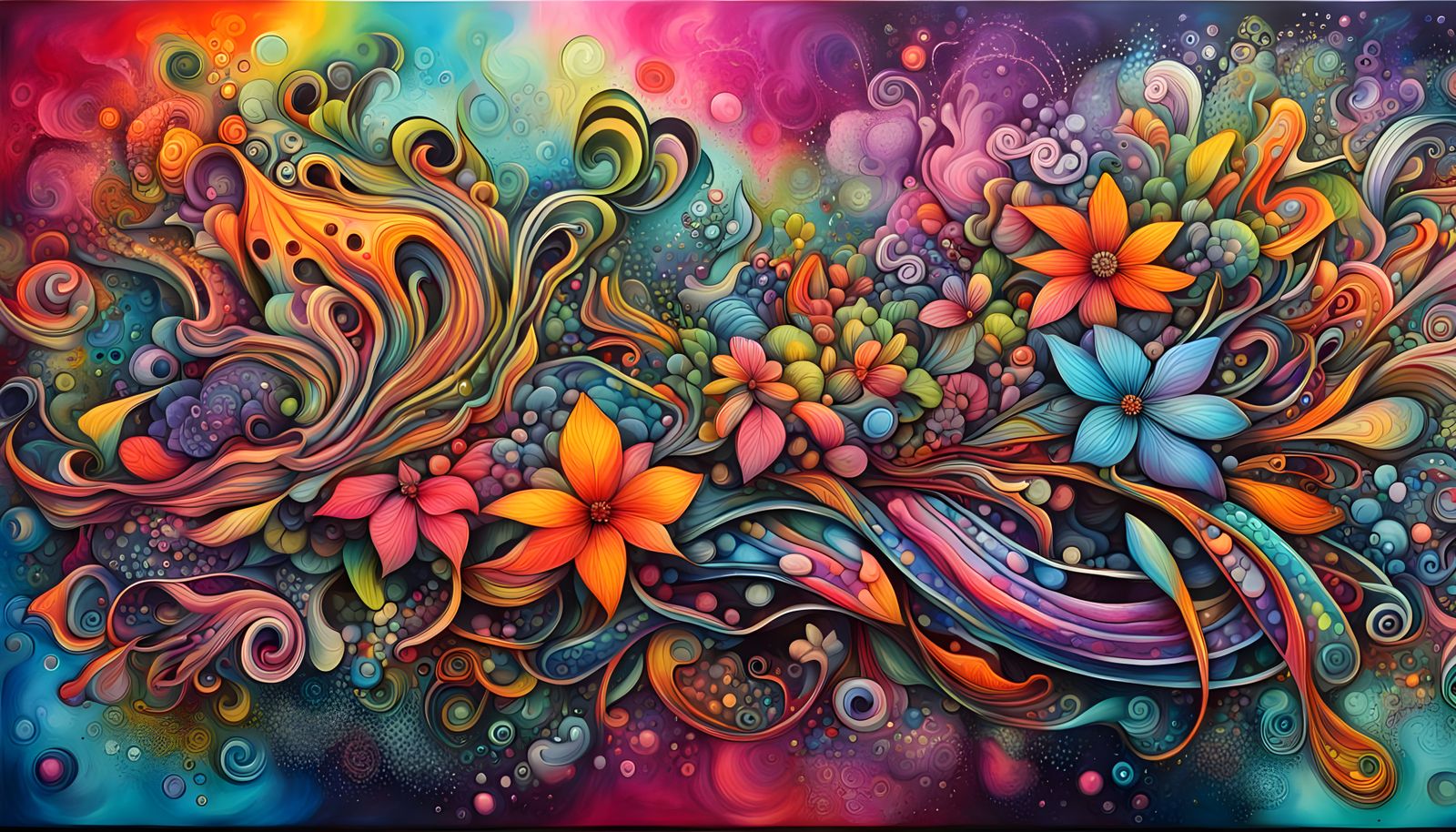 Colorful Graffiti Art with Floral Elements