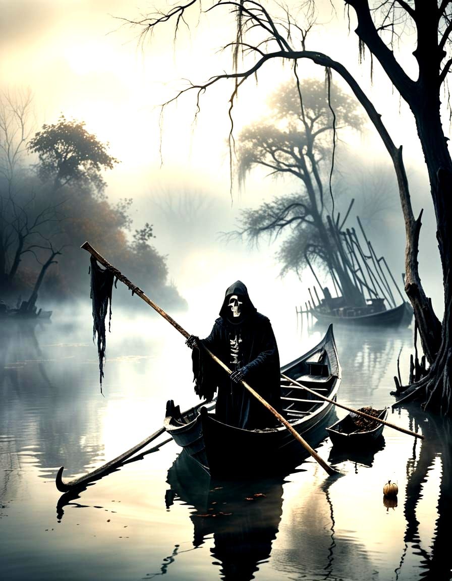 Grim Reaper Sails the Styx in Photorealistic Image