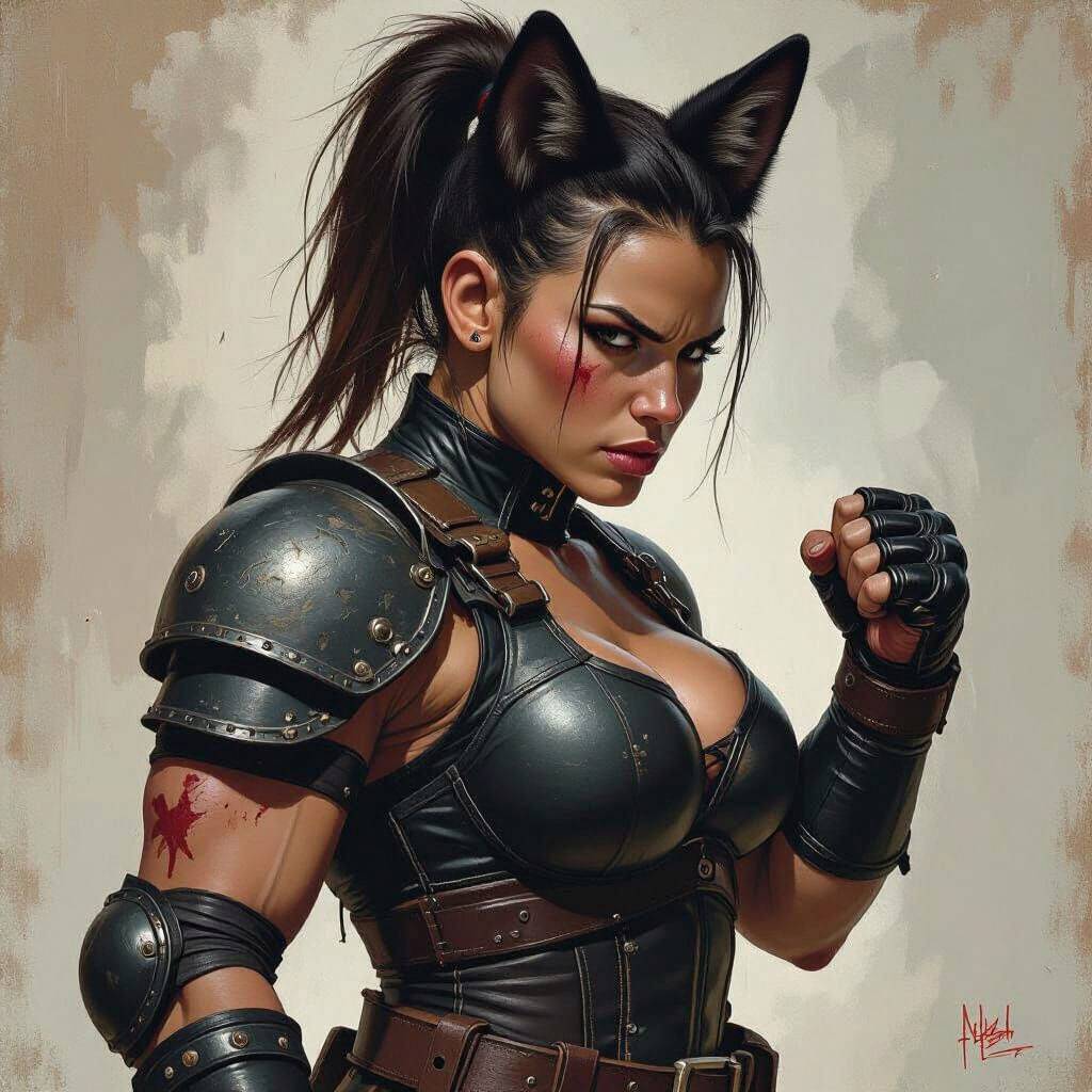 Female Werewolf Wrestler in Leather Armor