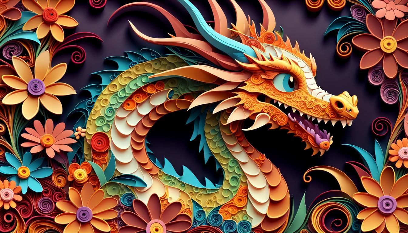 Cartoon Dragon with Flowers in Comic Art Style