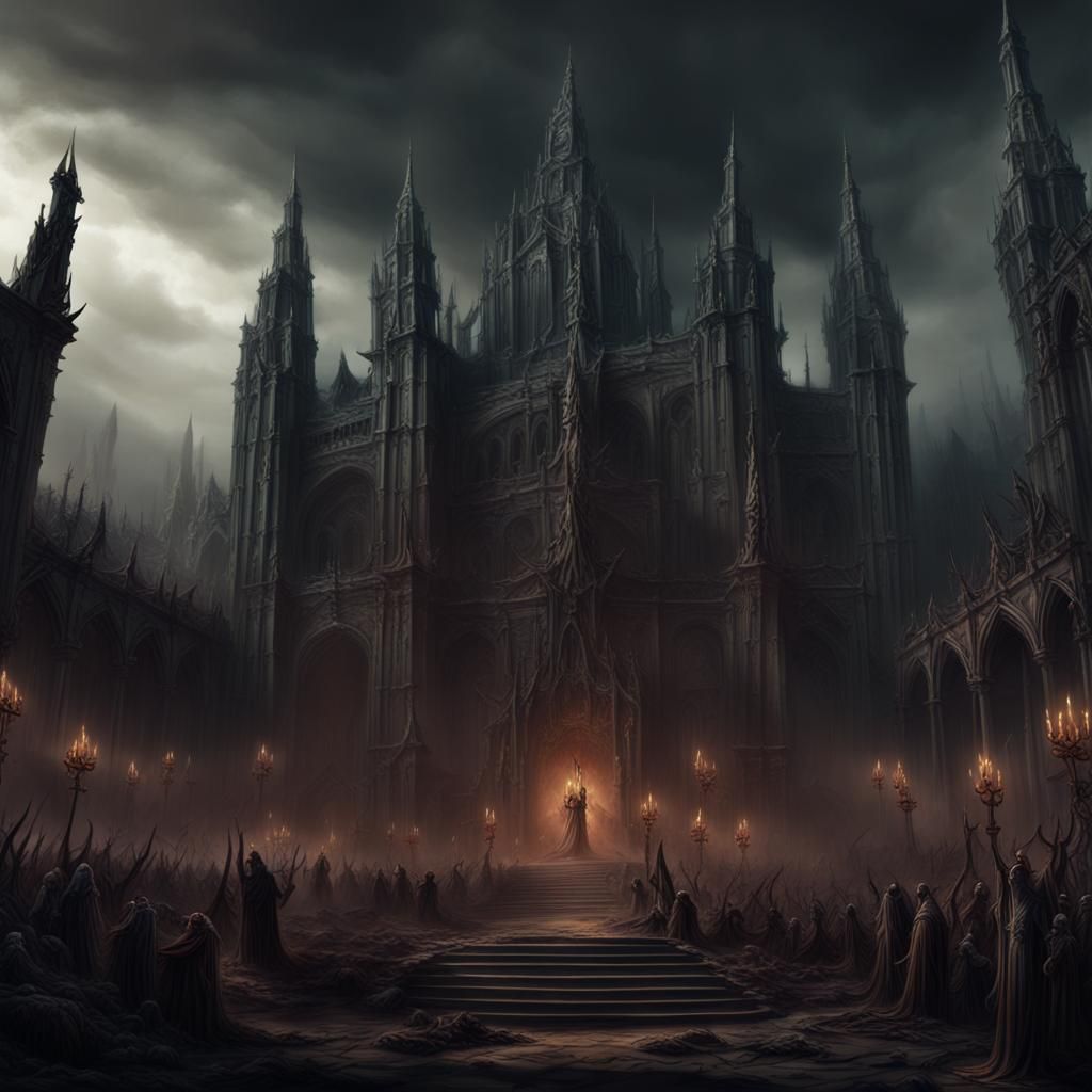 Eldritch Congregation in Suffocating Mist: Detailed Matte Pa...