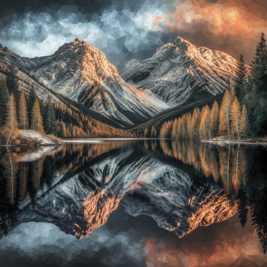 Serene Landscape in Pointillism Style with Calm Lake