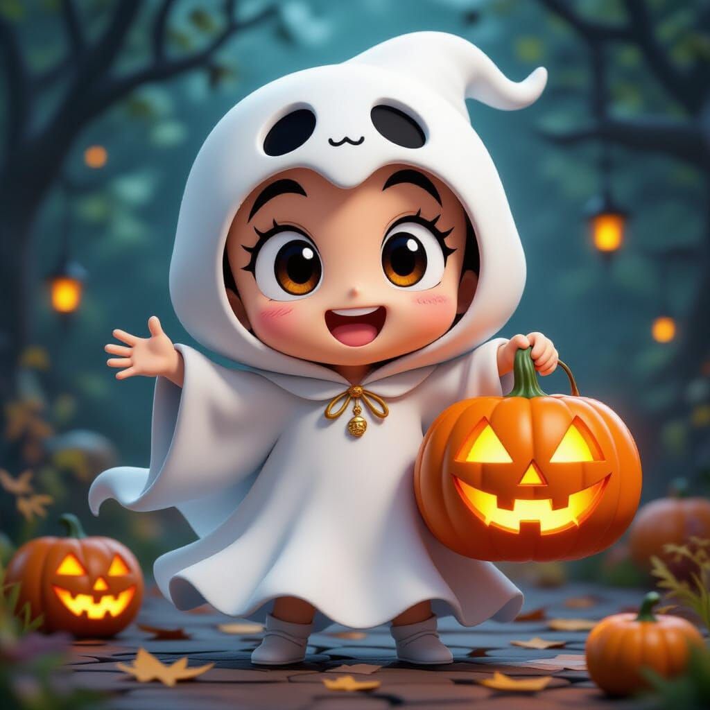 Shinchan as Ghost for Halloween with Jack-o'-Lantern