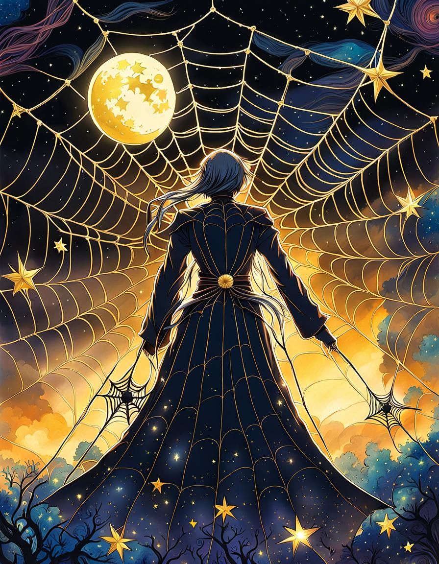 Mystical Spiderweb Human Figure in Anime Style