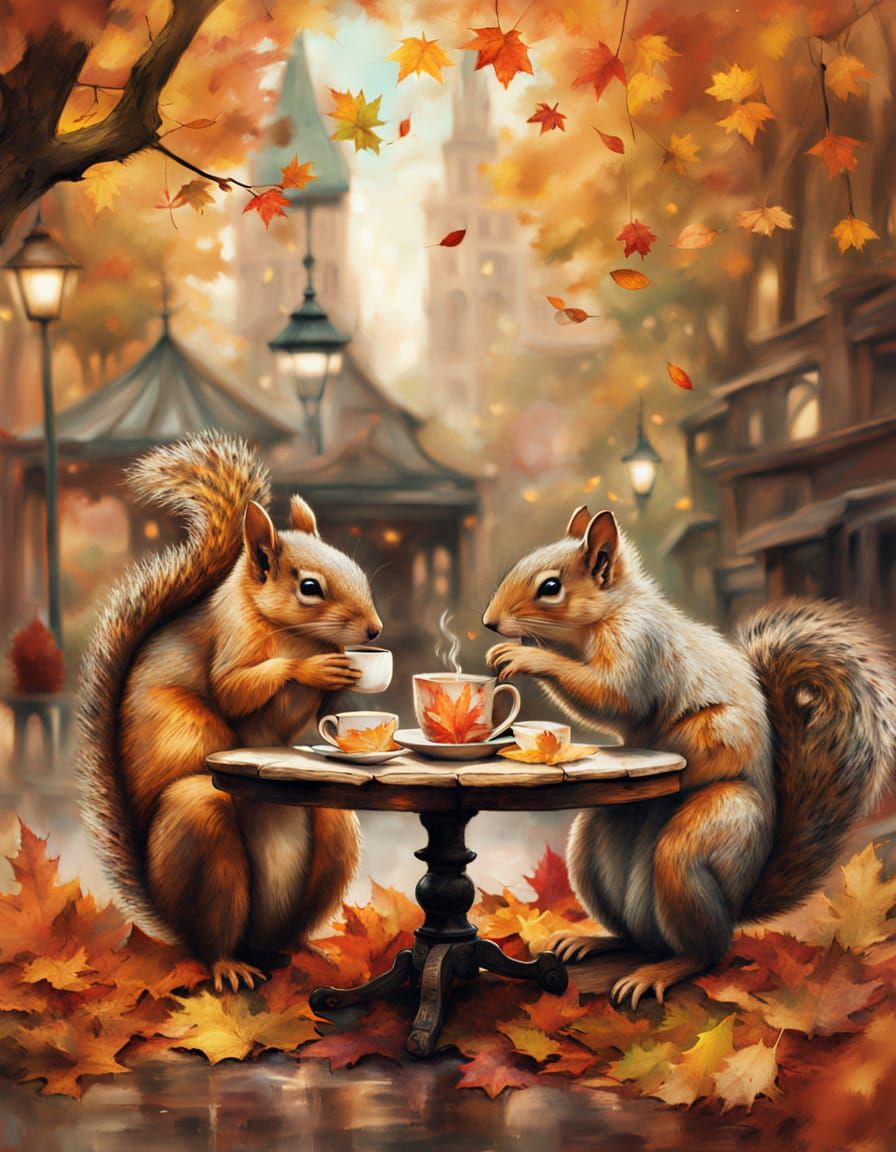 Squirrels' Autumn Coffee: Junk Journal Page
