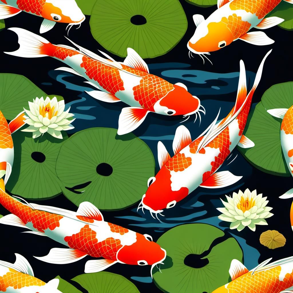 Edo Period Koi Pond with Vibrant Fish