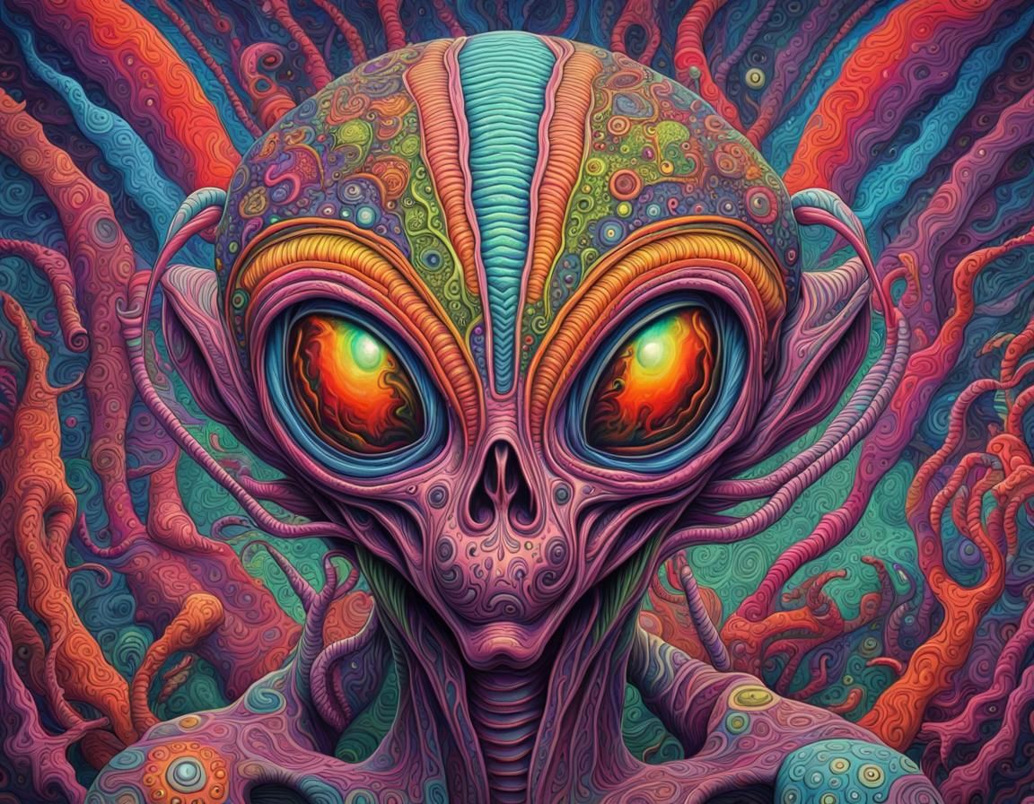 Hyperdetailed Psychedelic Alien with Vibrant Colors