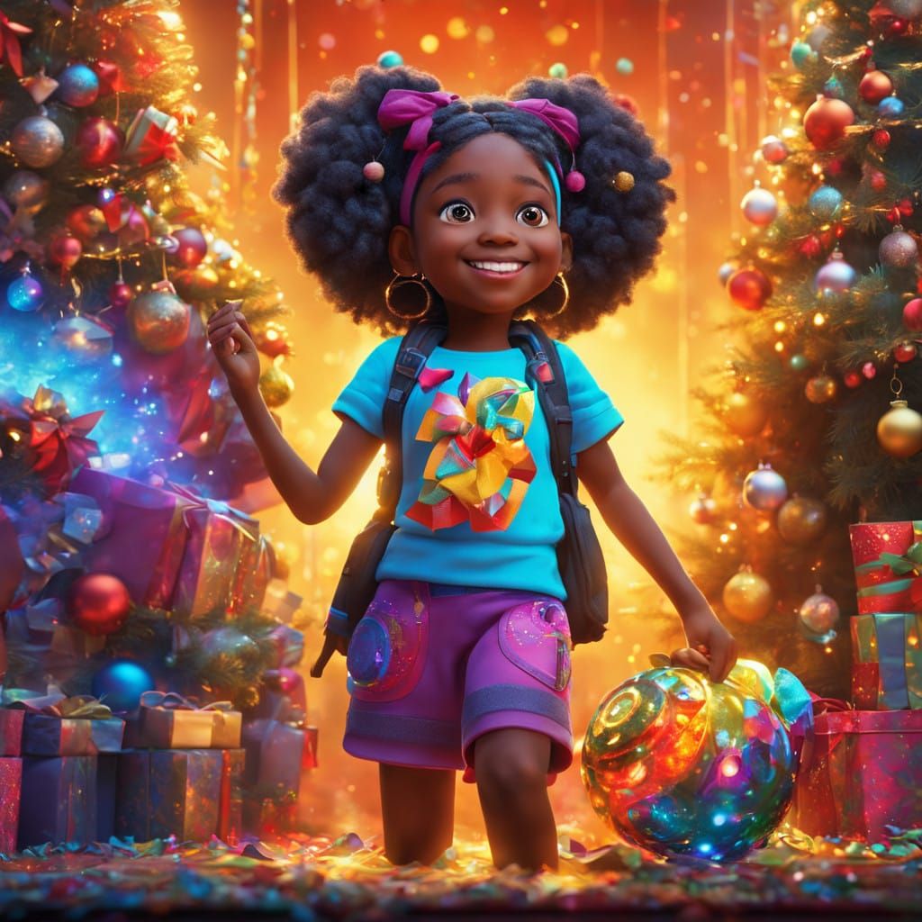 Joyful Family Christmas Celebration in Vibrant Street Art St...