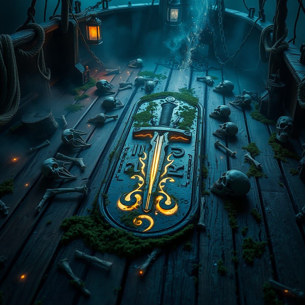 Bioluminescent Ghost Ship Deck in Gothic Fantasy Style