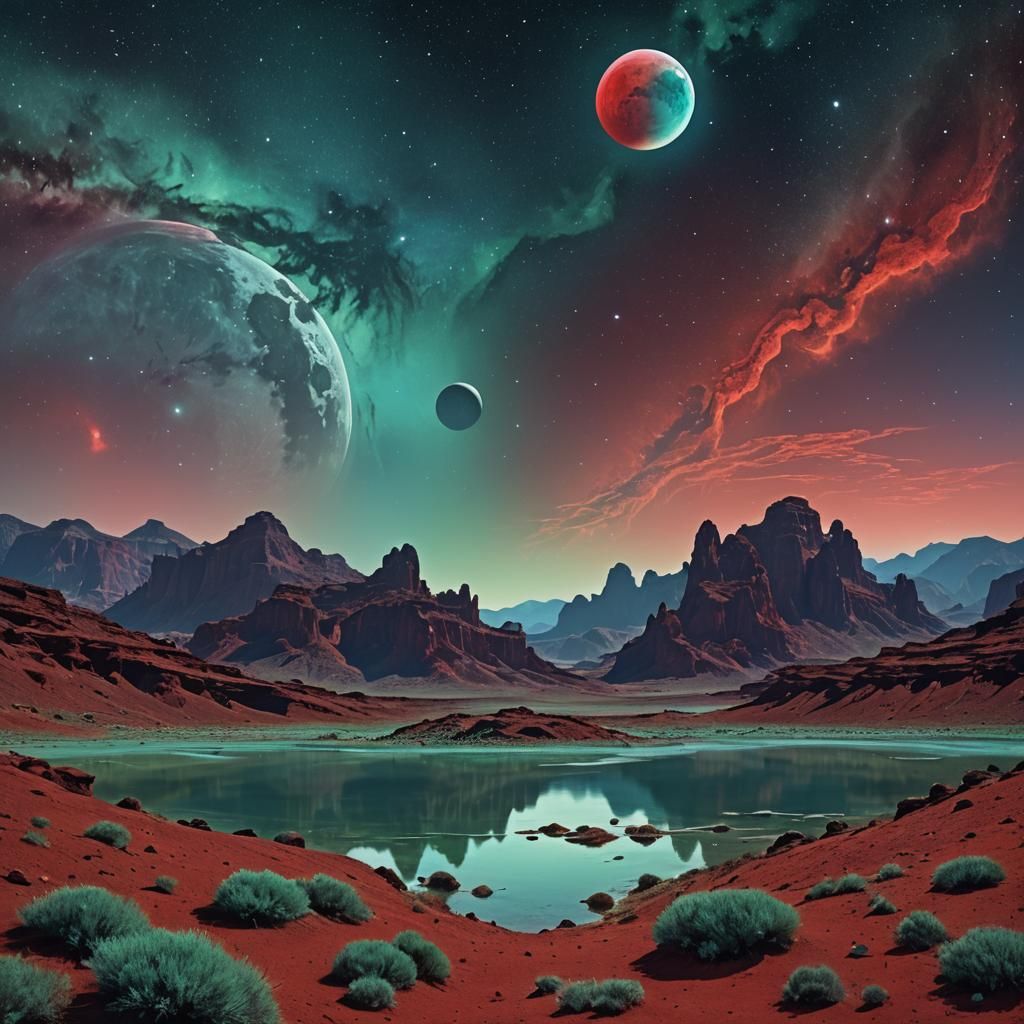 Alien Landscape with Two Moons Photoillustration