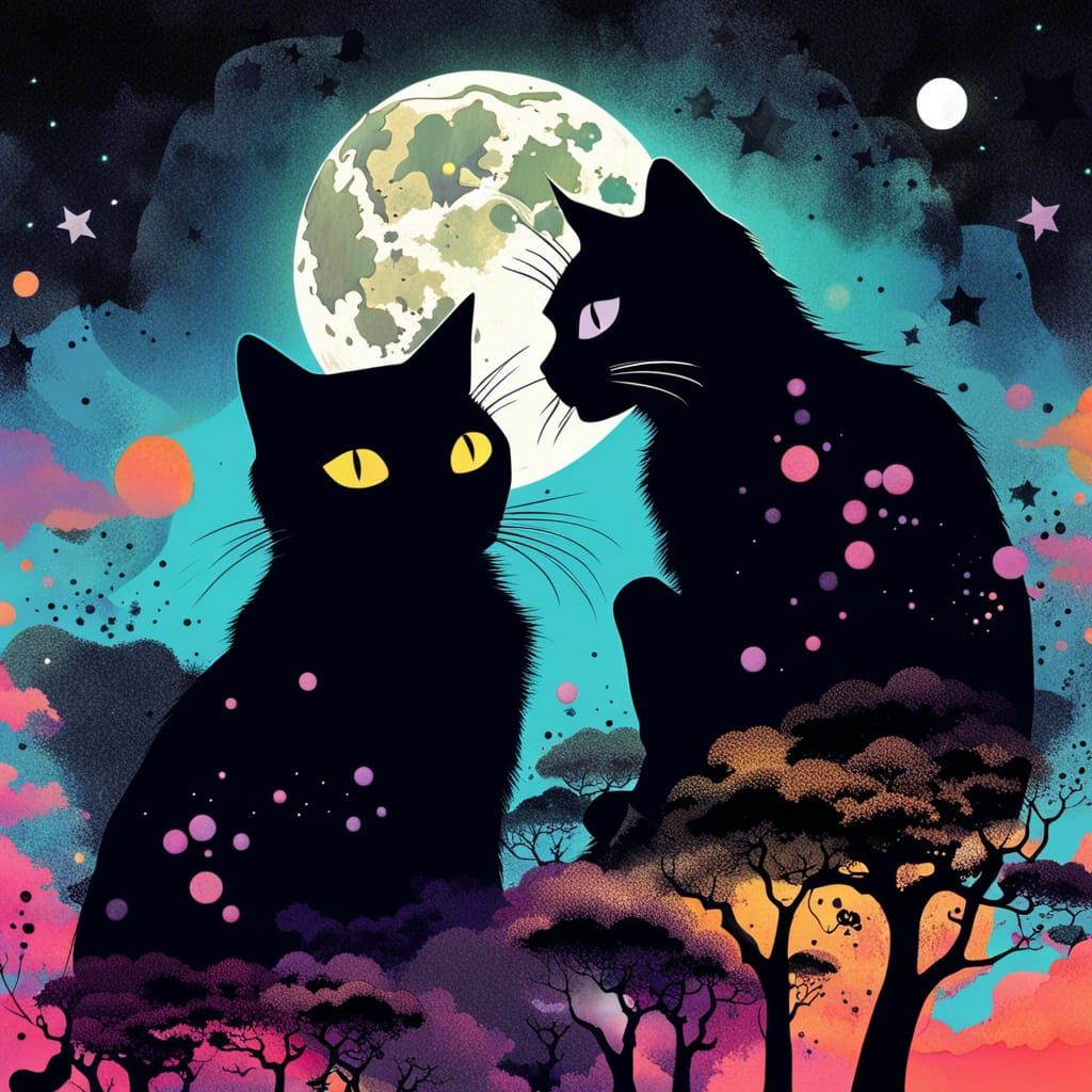 Cat on the Moon: Surreal Digital Illustration