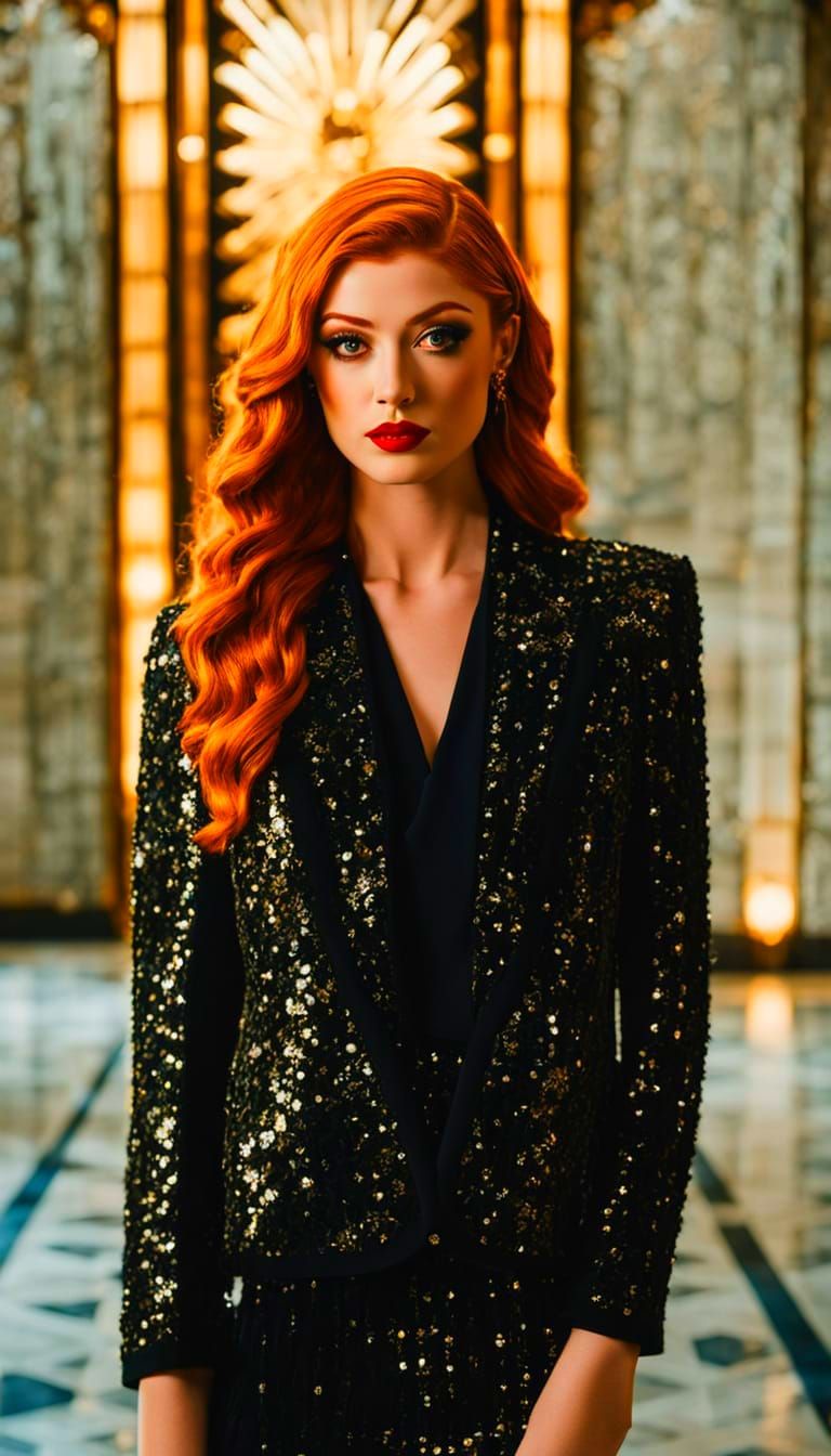 Glamorous Actress in Art Deco Architecture