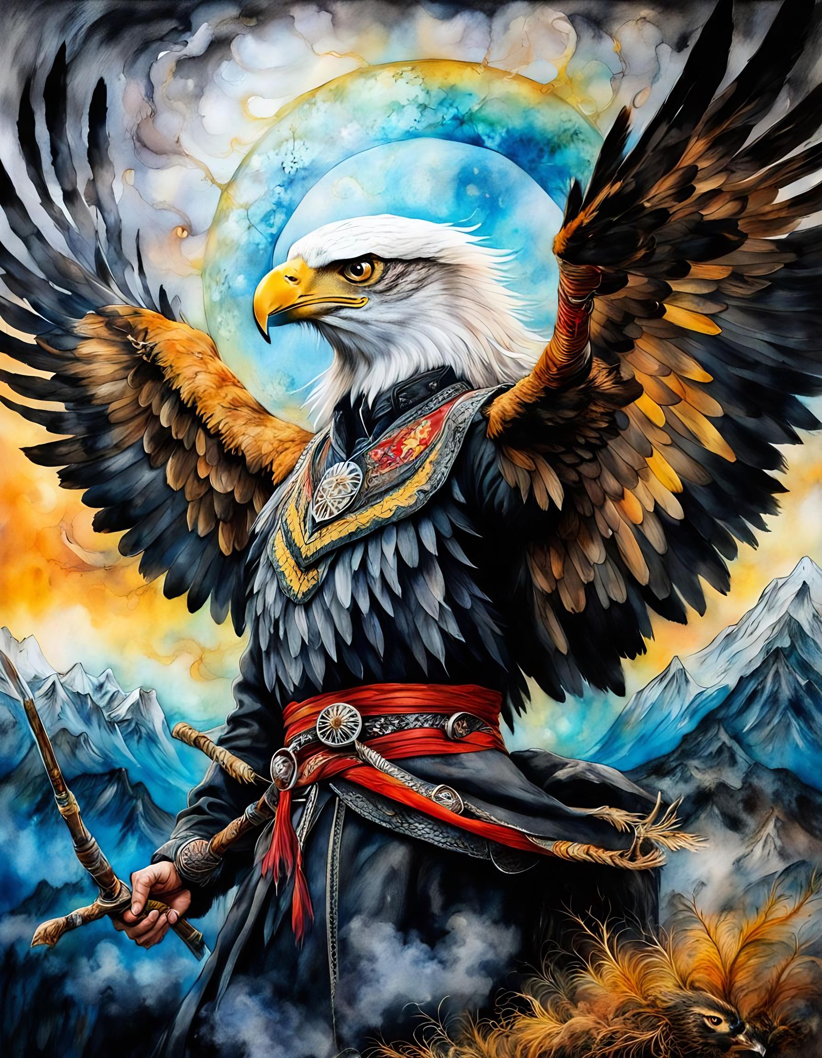 Kazakh Eagle Hunter in Ethereal Digital Art Style