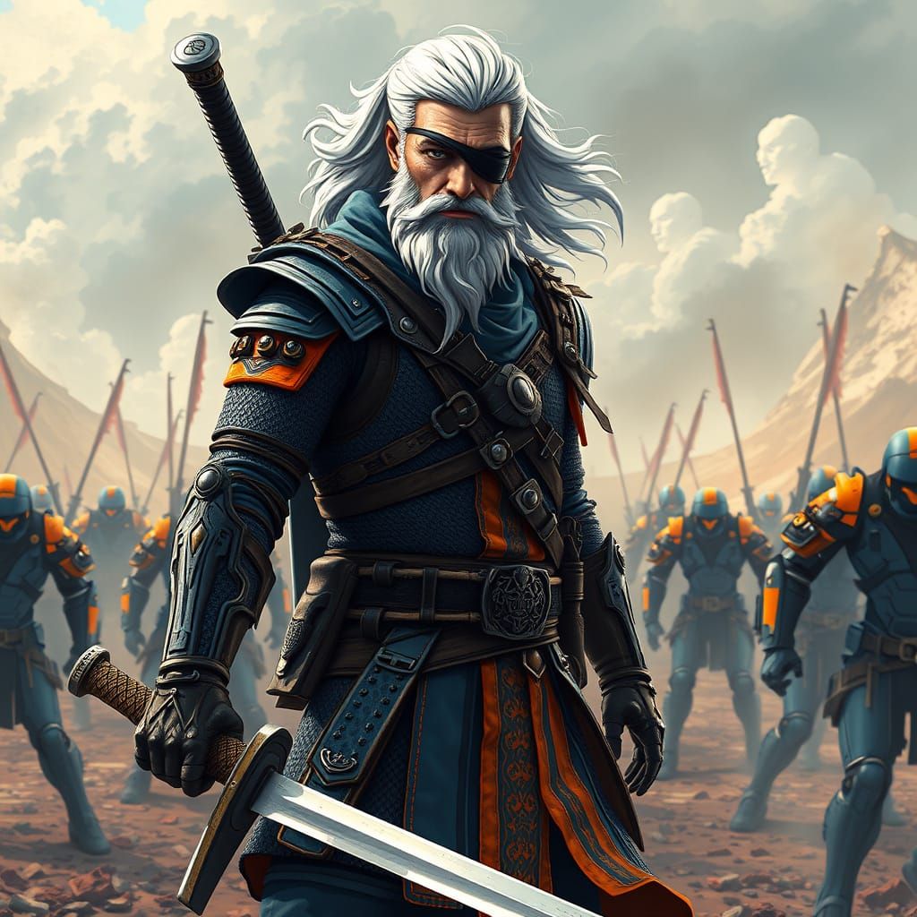 Armored Assassin Leading Cyborg Army in Anime Style