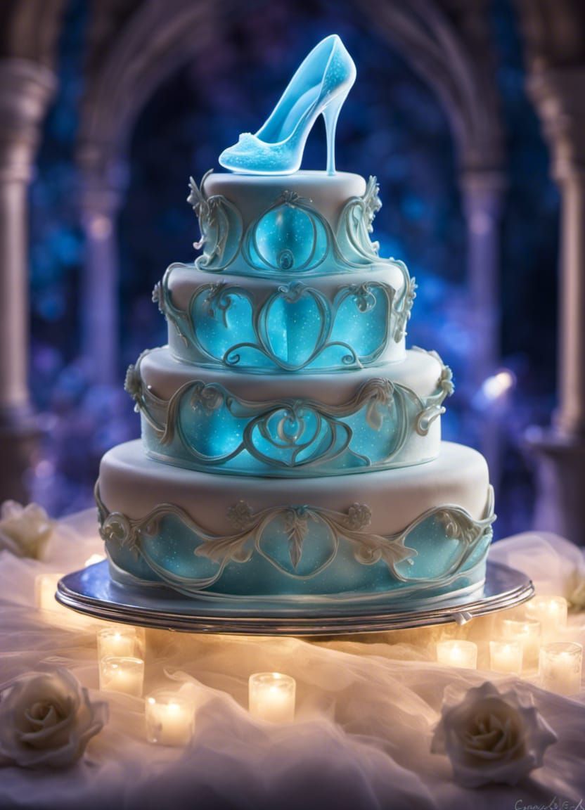 Bioluminescent Cinderella Wedding Cake: Fantasy Concept Art