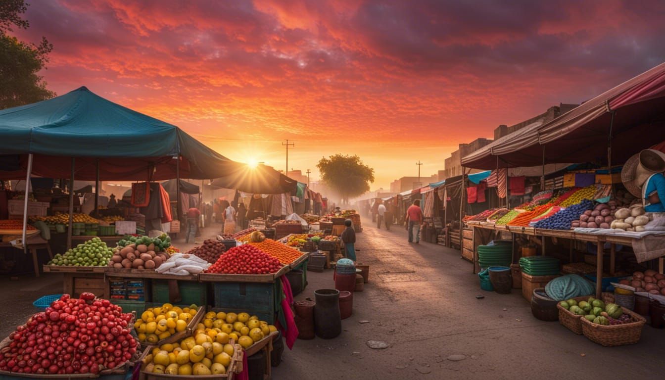 Colorful Mexican Street Market at Misty Sunrise