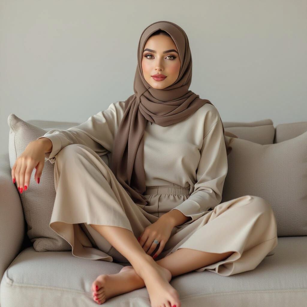 Fashion Model Posing in Hijab and Skirt