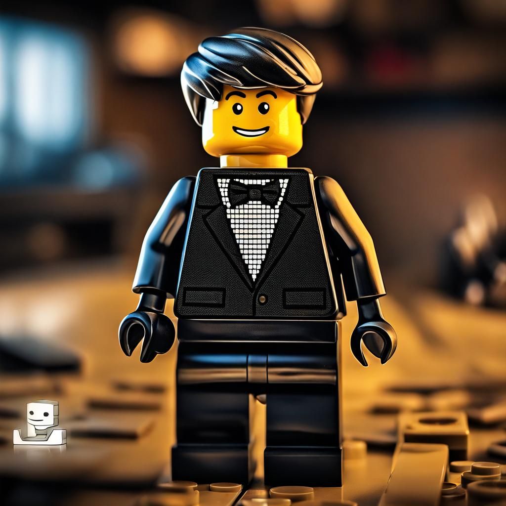 Hyperrealistic Mr. E Lego Logo in HDR