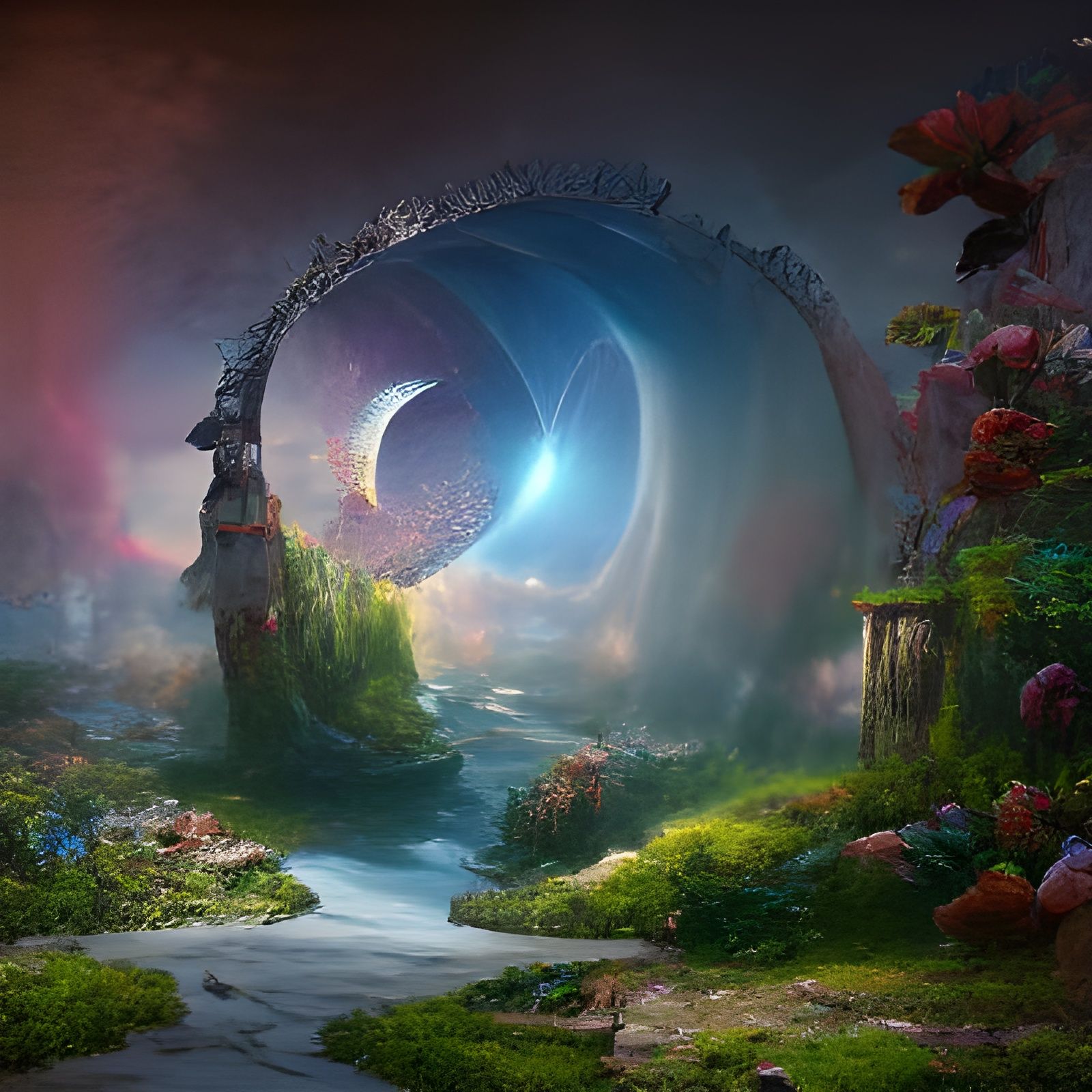 Enchanting Portal Masterpiece in Kinetic Pointillism Style