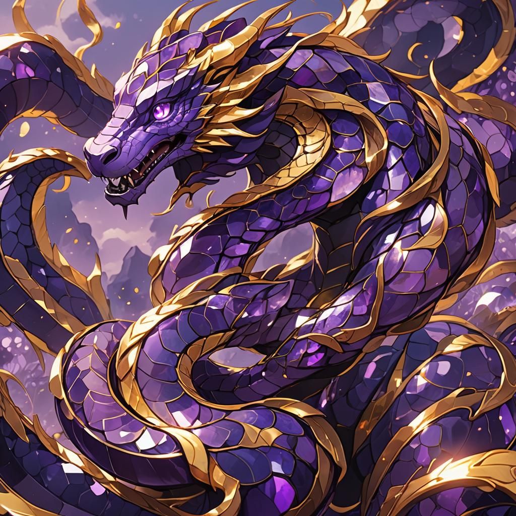 Majestic Amethyst Serpent in Cinematic Anime Style