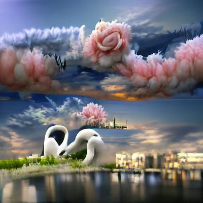 Romantic Swans in a Floral Sky: Matte Painting