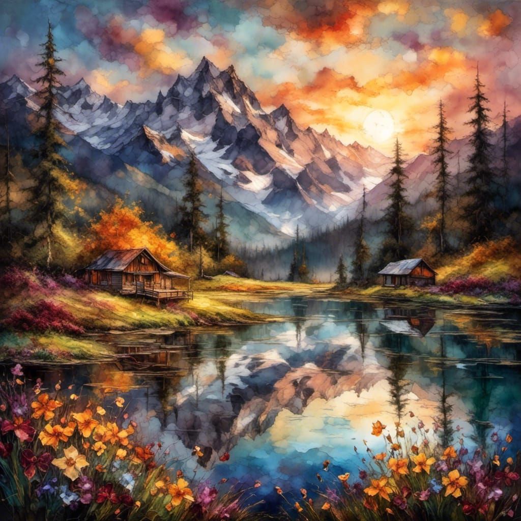 Hyperrealistic Sunrise Over Mountains and Water